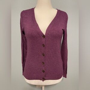 Boden Purple Sweater Cashmere Angora Button Front Cardigan Quiet Luxury Size 10